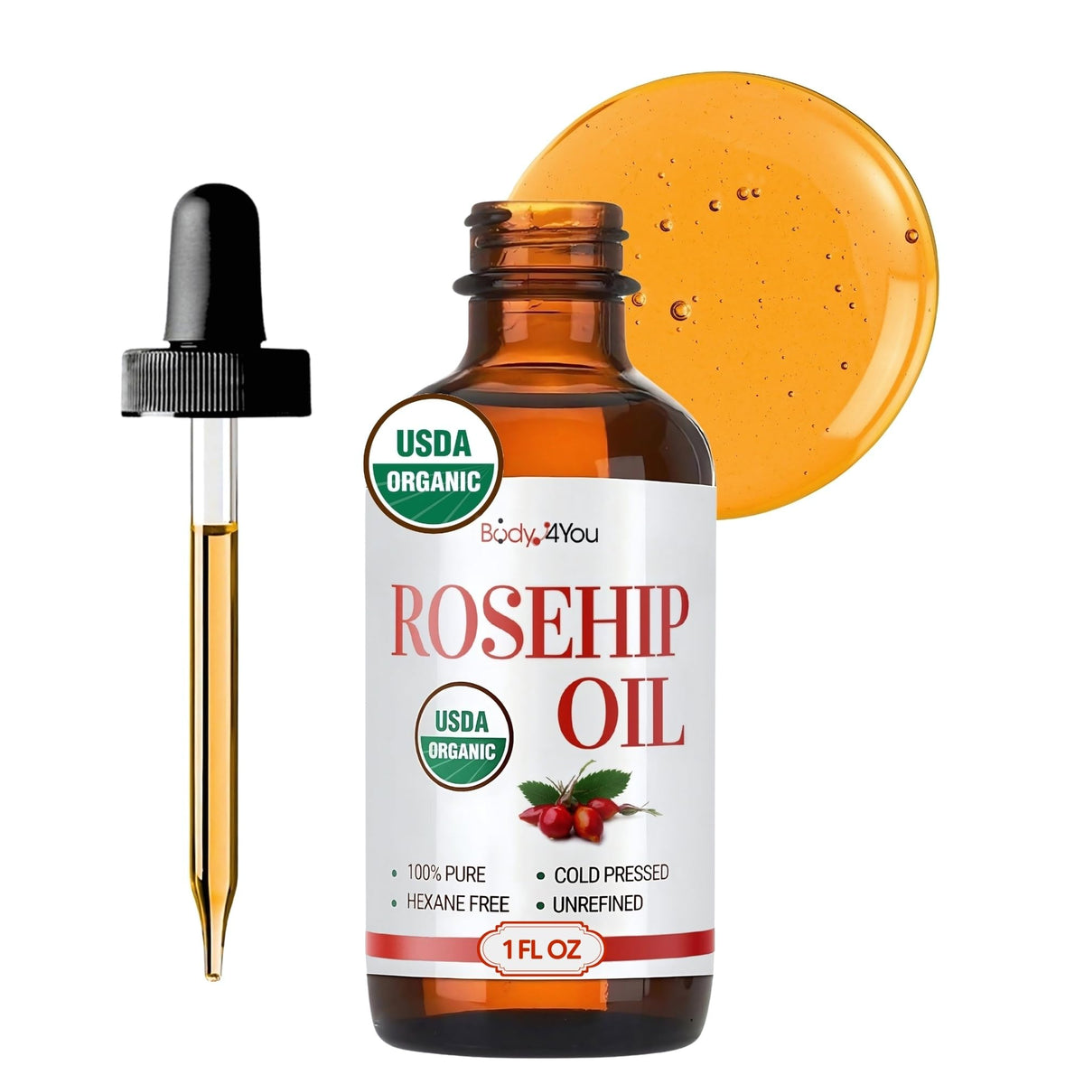 Rosehip oil for face - bottle on a clean surface