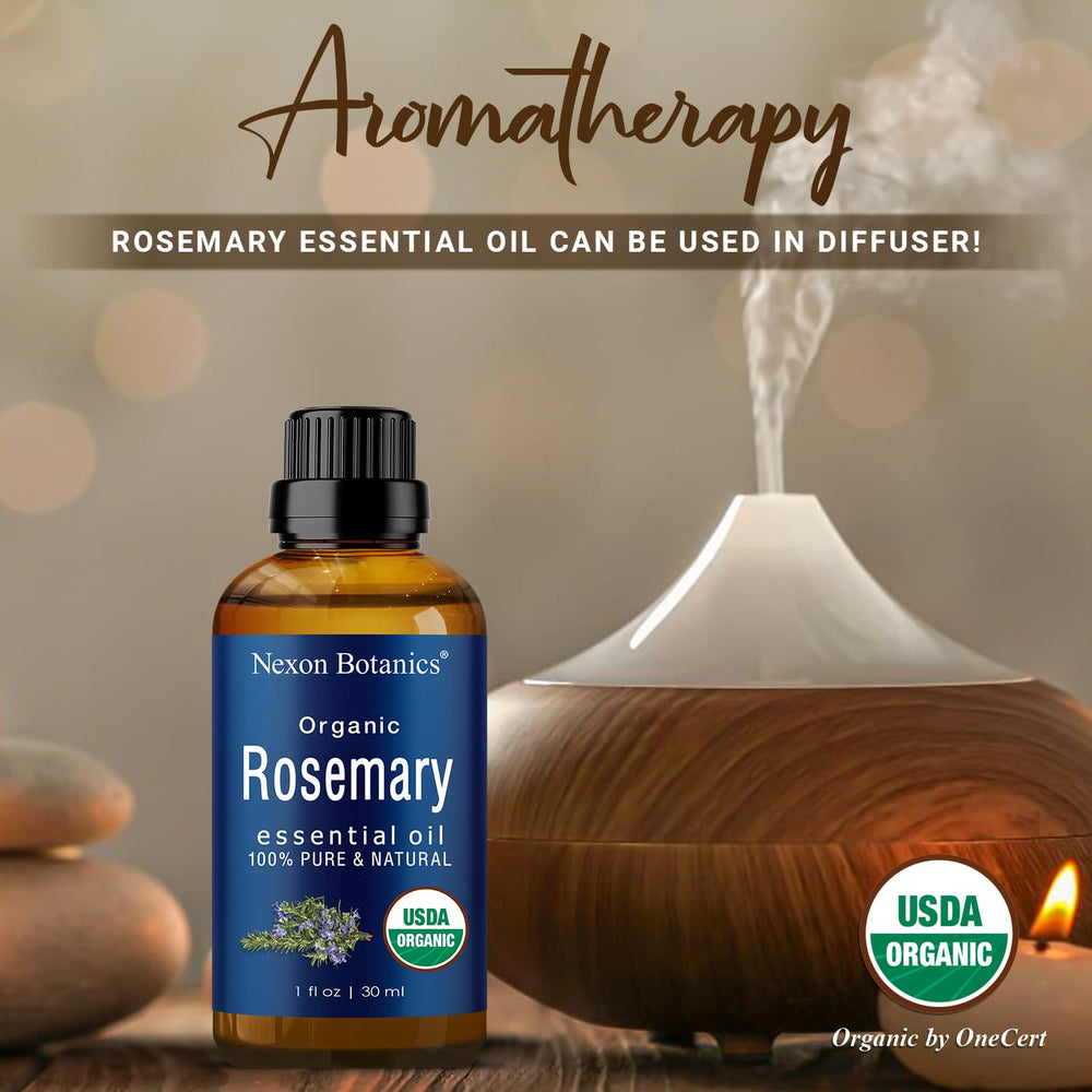 Diffuser with rosemary essential oil for aromatherapy