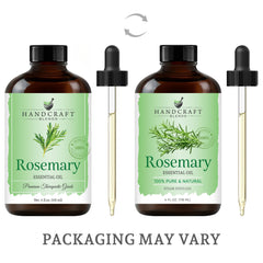 Amber glass bottle of rosemary essential oil