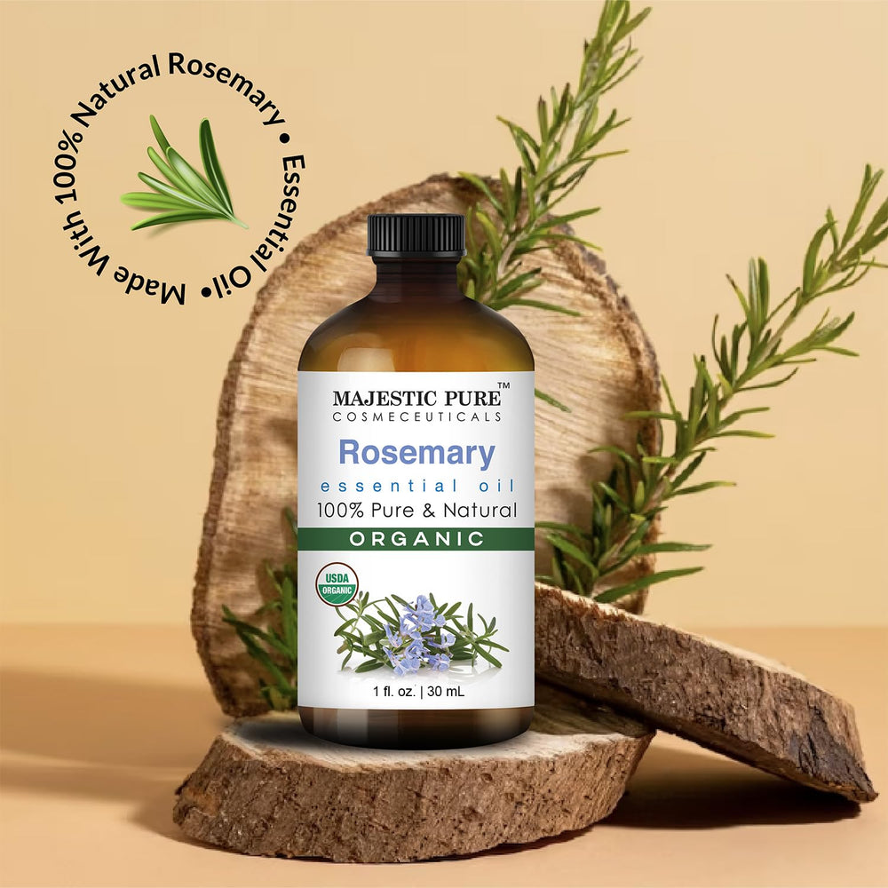 Amber glass rosemary essential oil bottle with dropper
