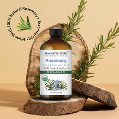 Amber glass rosemary essential oil bottle with dropper