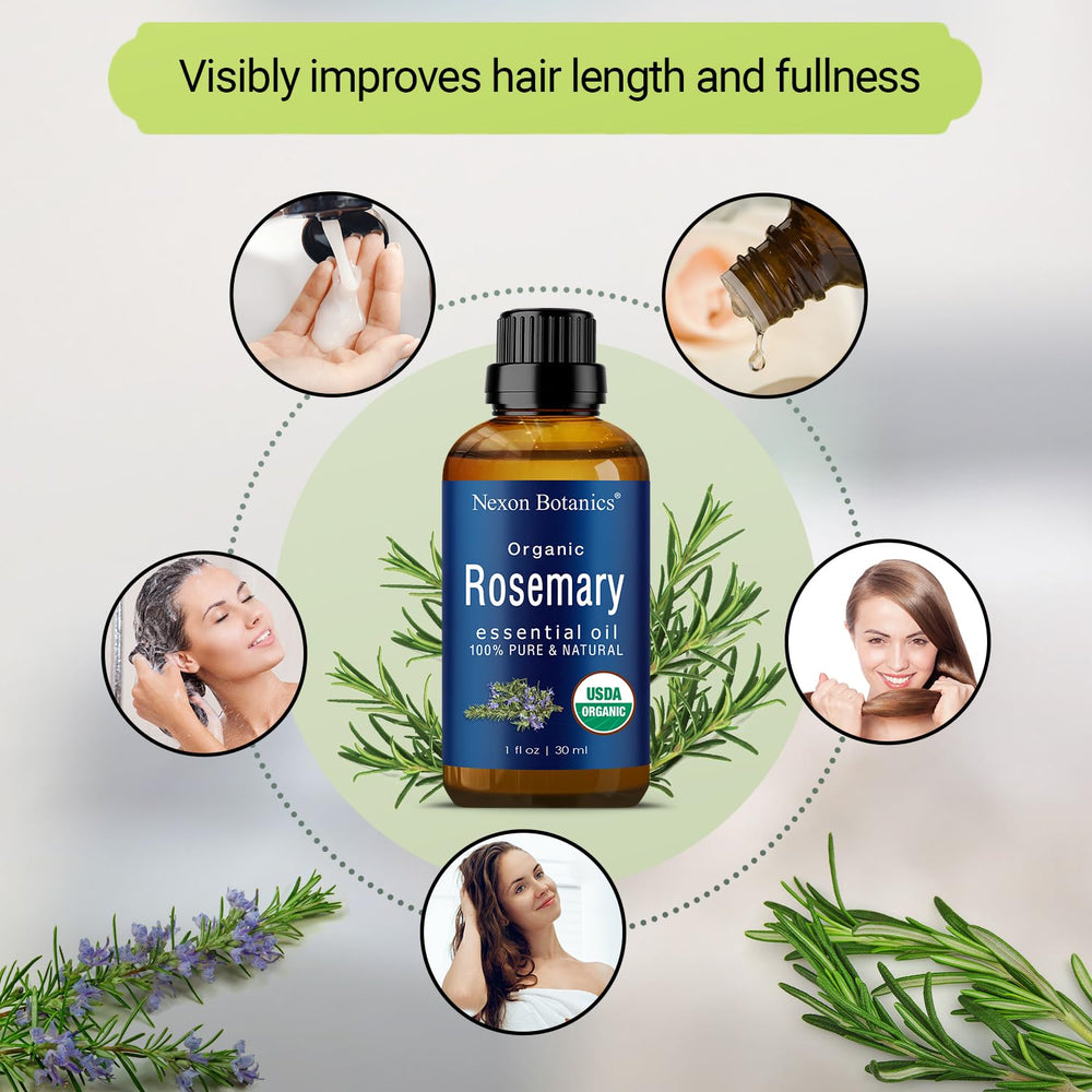 Close-up of rosemary essential oil bottle label