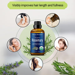 Close-up of rosemary essential oil bottle label