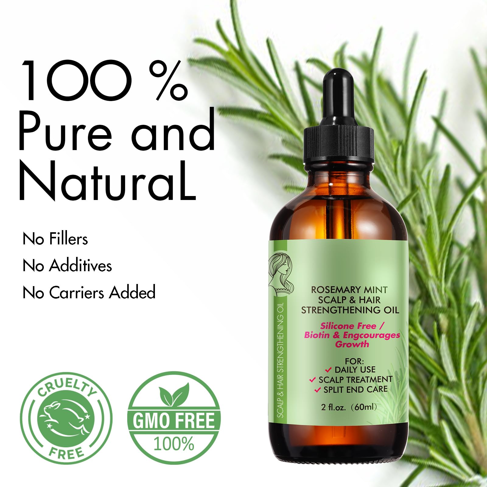 Steam-distilled rosemary essential oil with rosemary sprigs