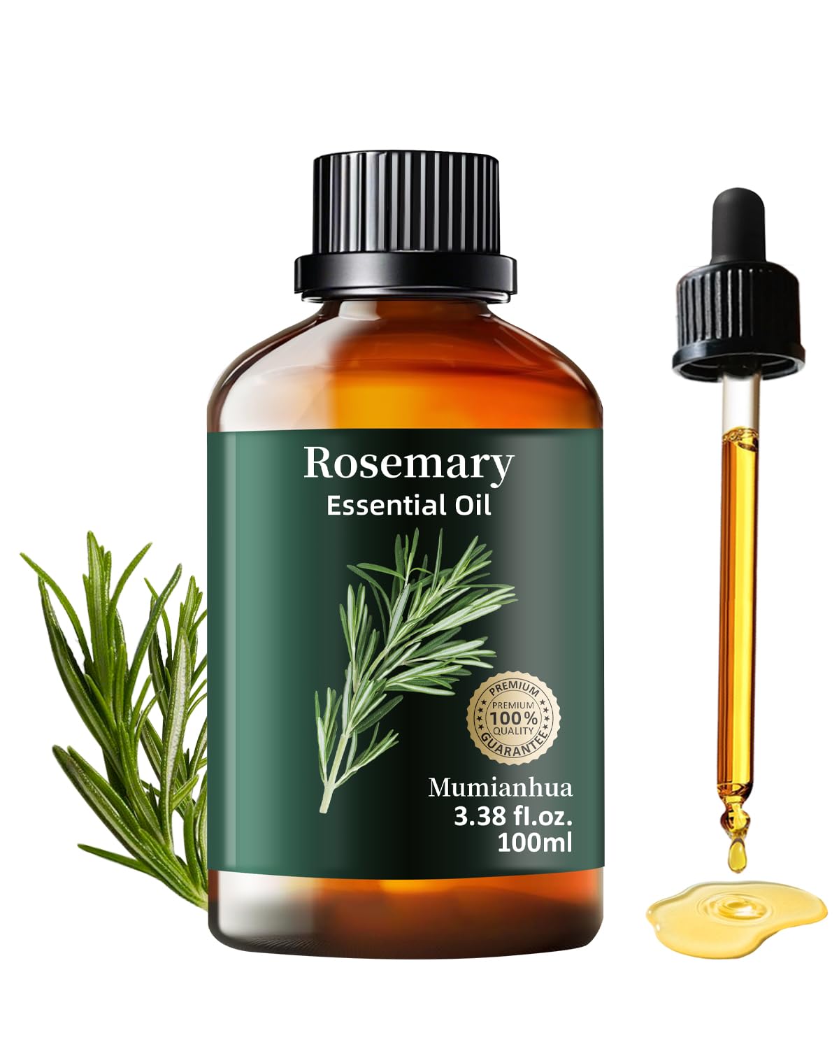 Rosemary essential oil bottle labeled Mumianhua, 3.38 fl oz