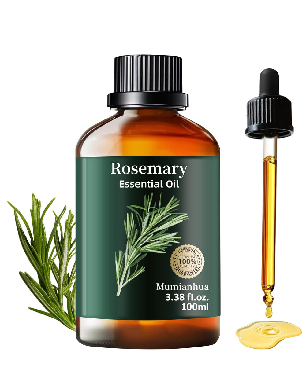 Rosemary essential oil bottle labeled Mumianhua, 3.38 fl oz