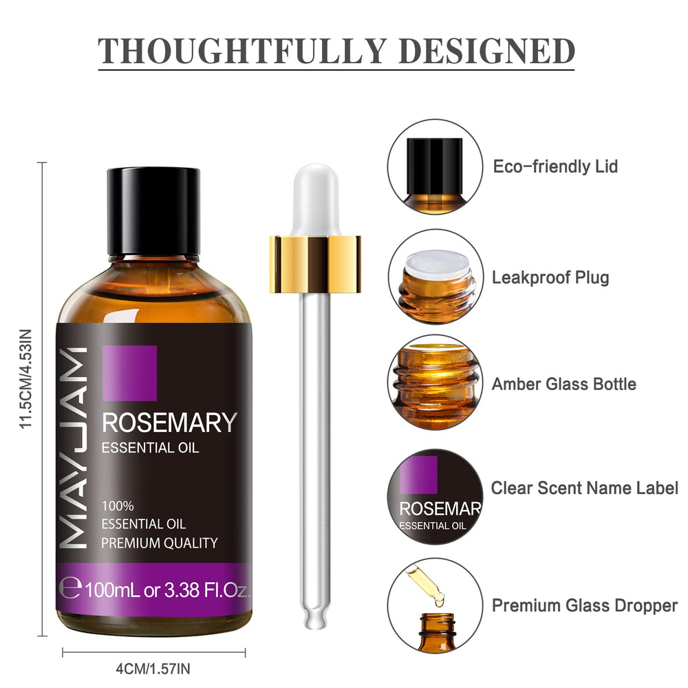Rosemary essential oil packaging in amber bottle