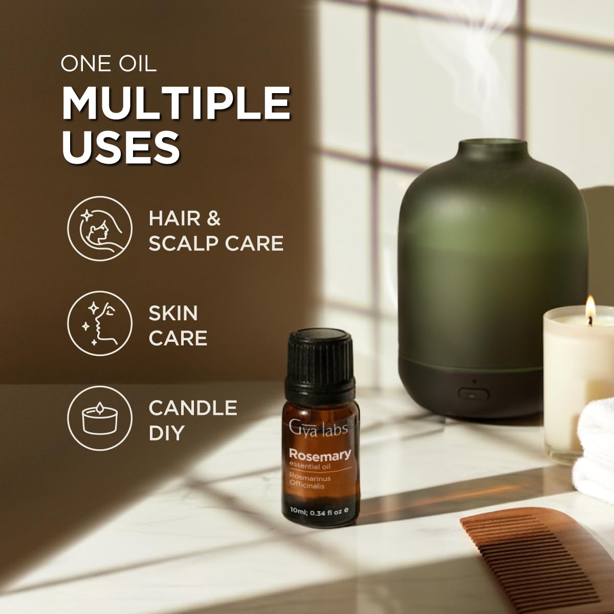 Diffuser with rosemary essential oil releasing scent