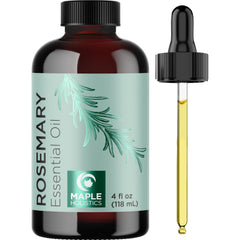 Dropper and label on rosemary essential oil bottle