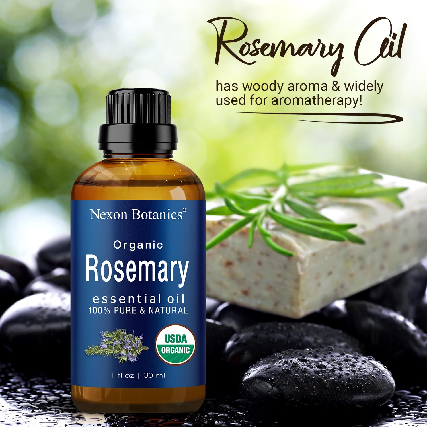 Rosemary essential oil used for hair care applications