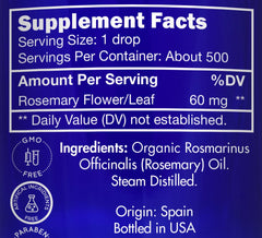 Label for Zongle Therapeutics Organic Rosemary Oil 1 OZ