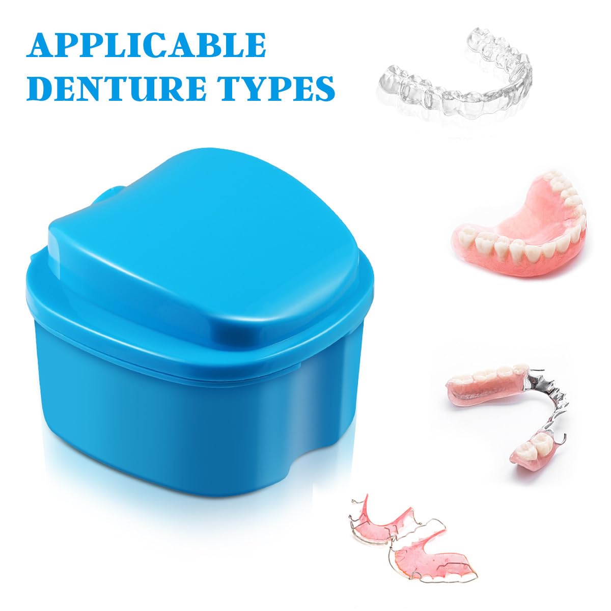 Denture container with dentures inside