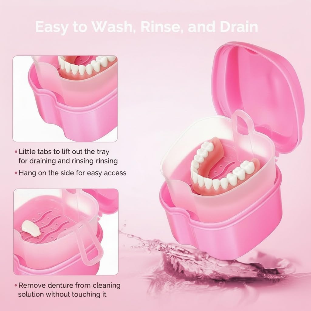 Denture storage box with strainer basket