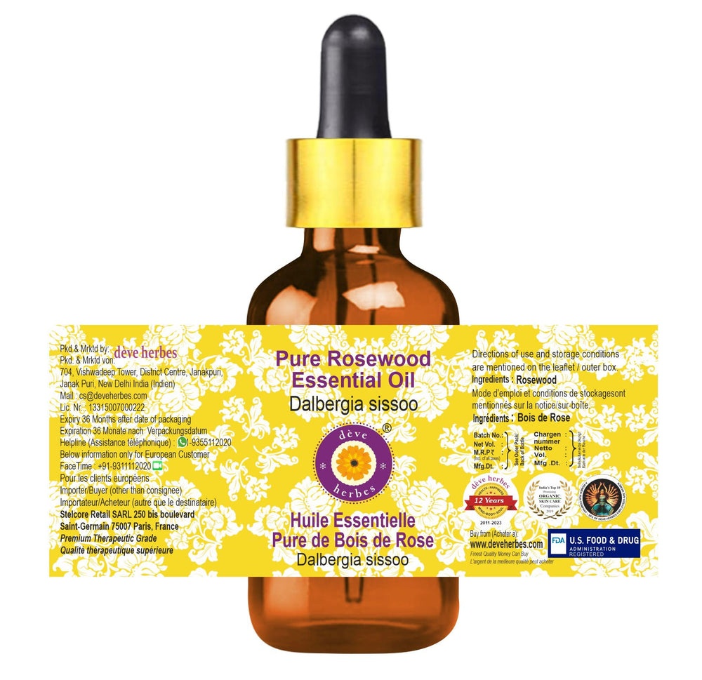 Amber glass bottle with dropper for Rosewood essential oil
