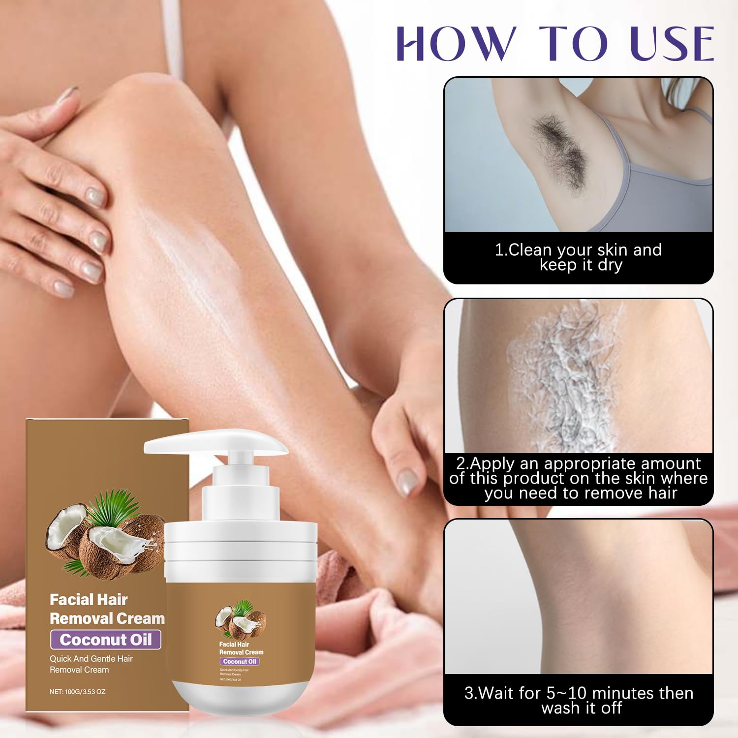 ROSINO packaging-and-label feature clean design and explicit coconut-oil benefits.
