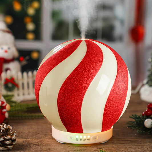 Front view of Rossesay Christmas Diffuser Candy Cane Ceramic (Red/White)