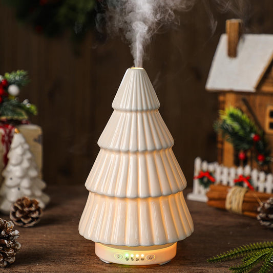 White ceramic Christmas tree diffuser front view