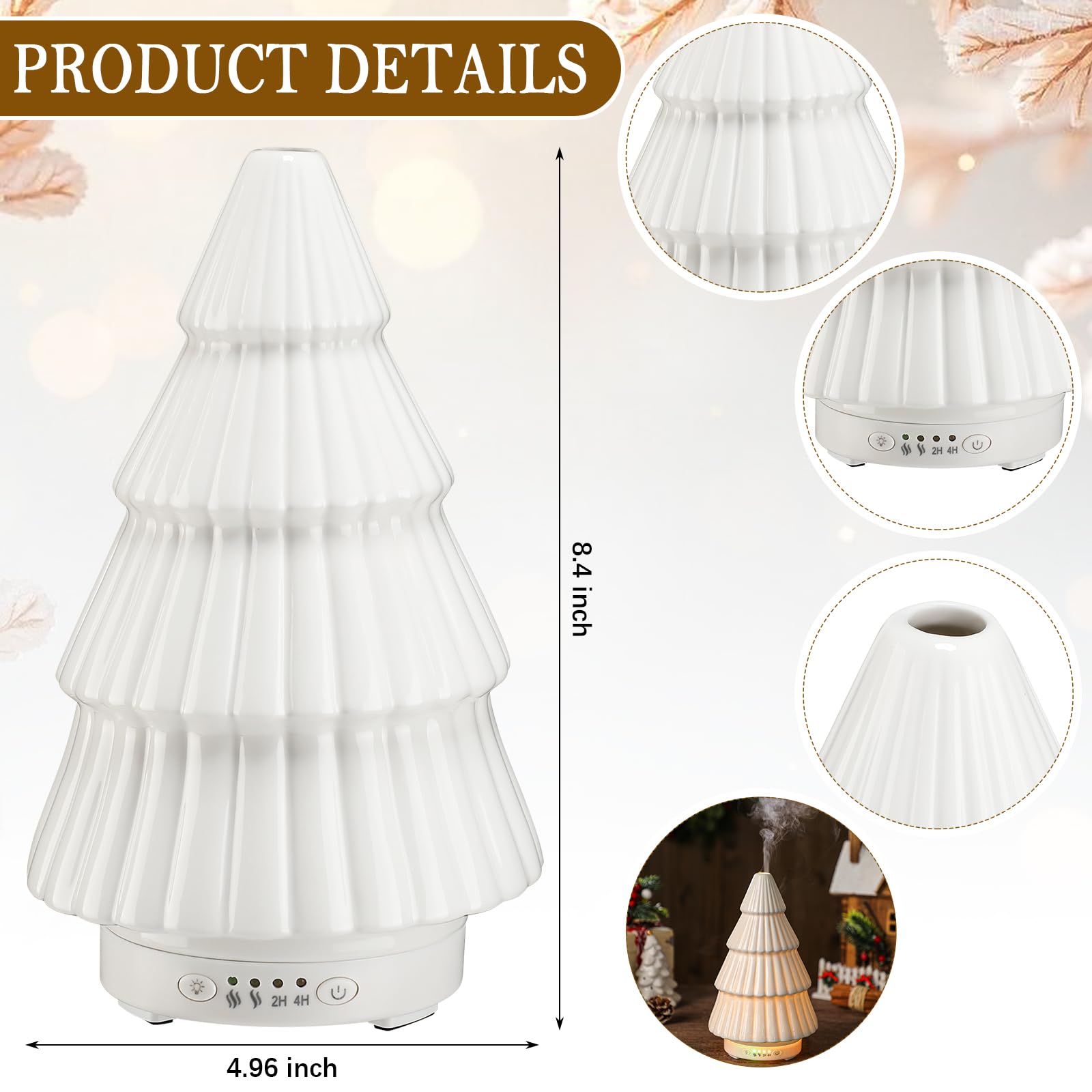 Close-up of white ceramic Christmas tree diffuser detailing