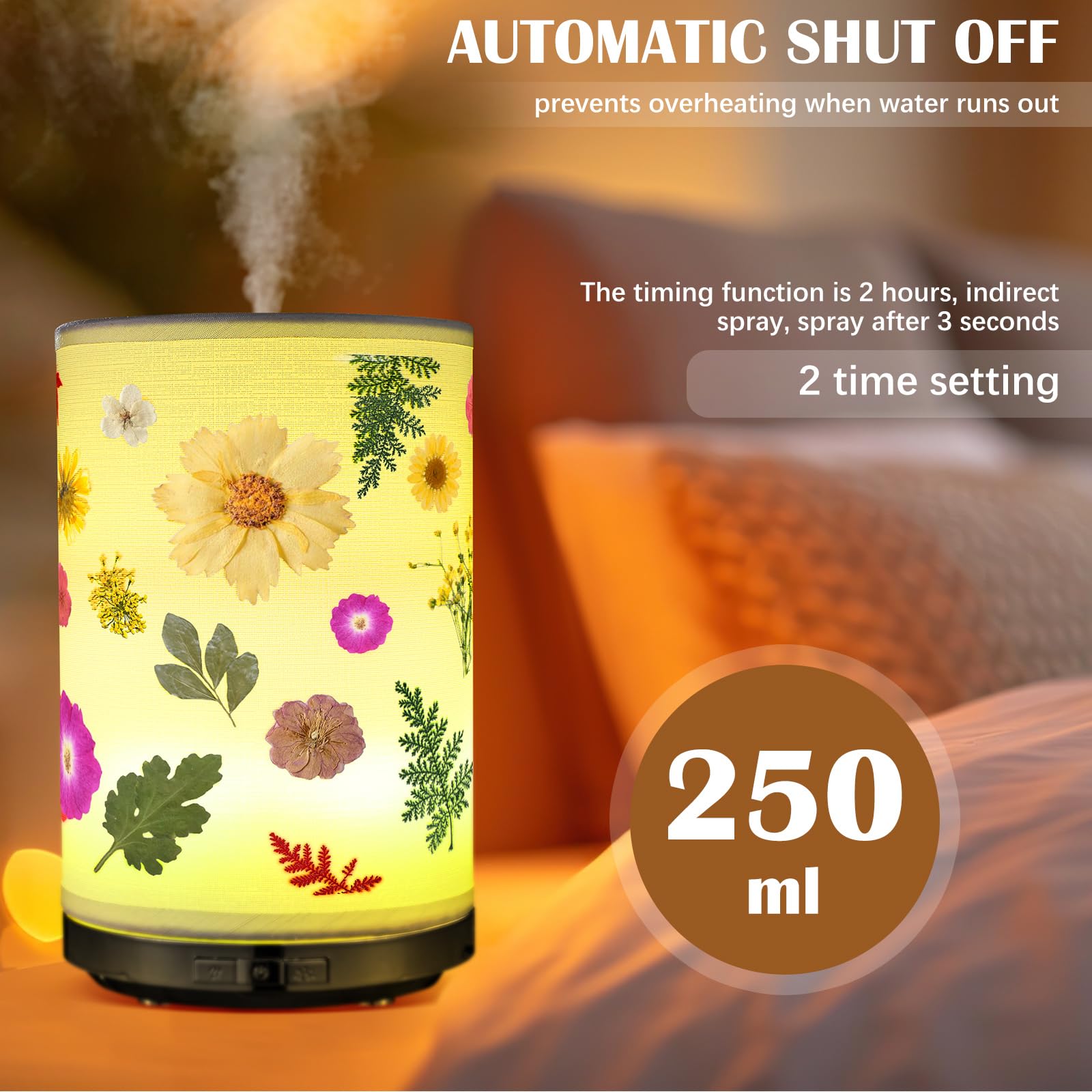 Rossesay diffuser offers continuous, intermittent, and timed mist modes