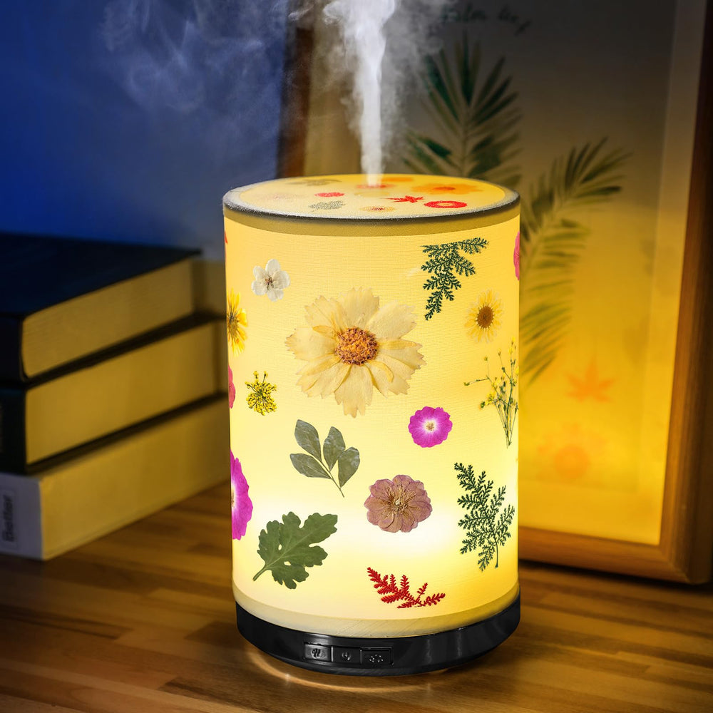 Rossesay diffuser with pressed flower night light adds calming ambiance at bedside