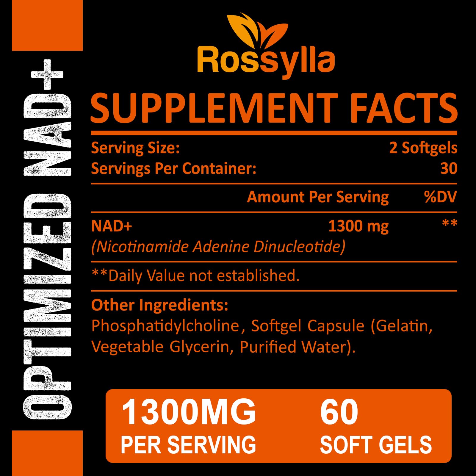 Close-up of Rossylla NAD+ 1300mg capsules