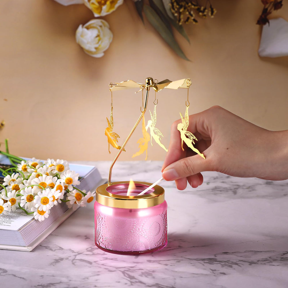 Vanilla cream scented candle burning with rotating motion