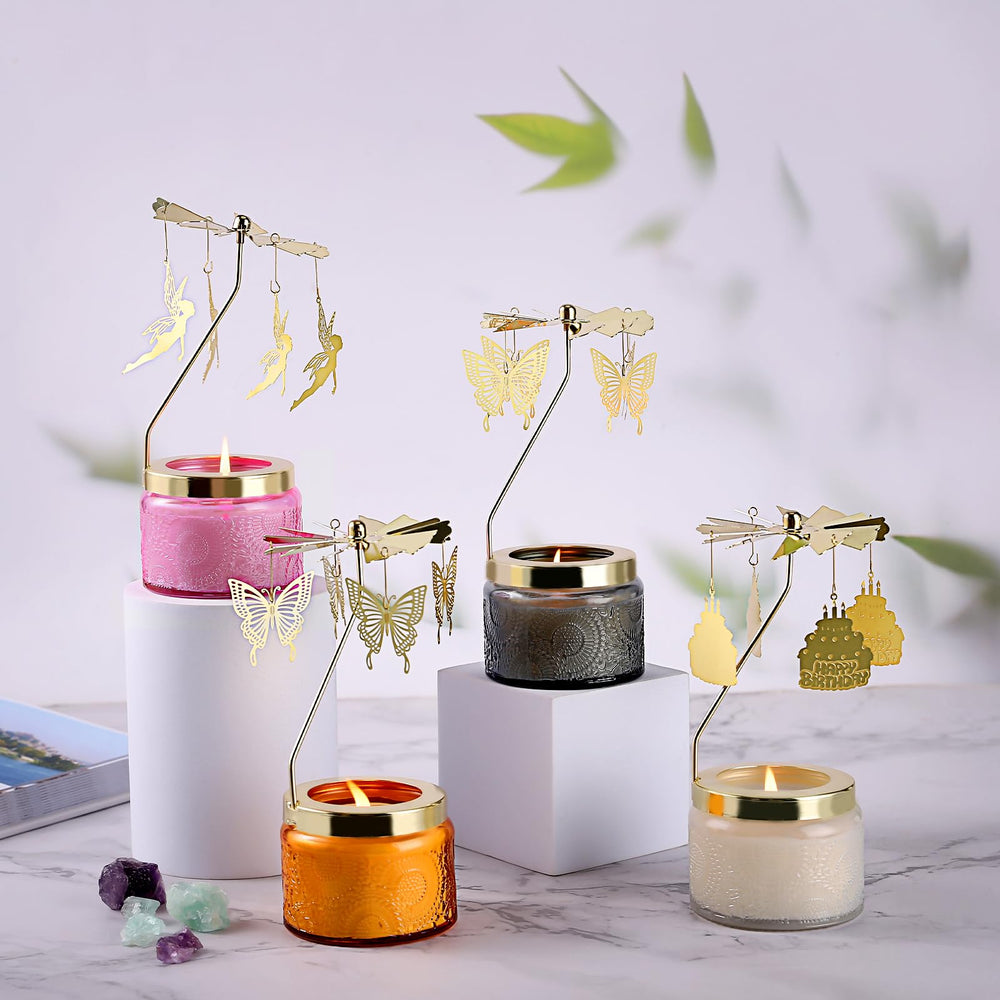 Multi-angle views of rotatable candle packaging and design