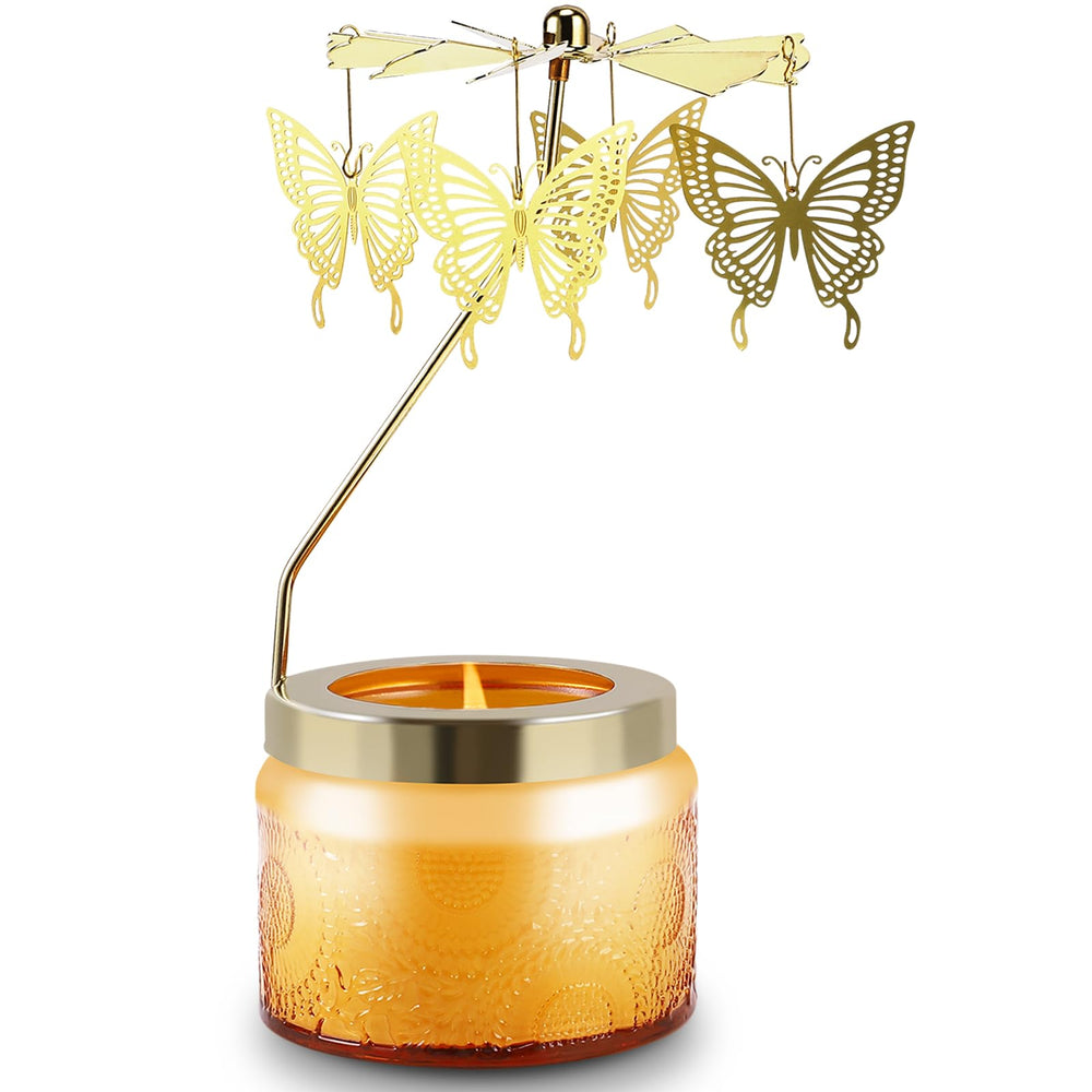 Rotatable Vanilla Cream candle with butterfly motif turning slowly