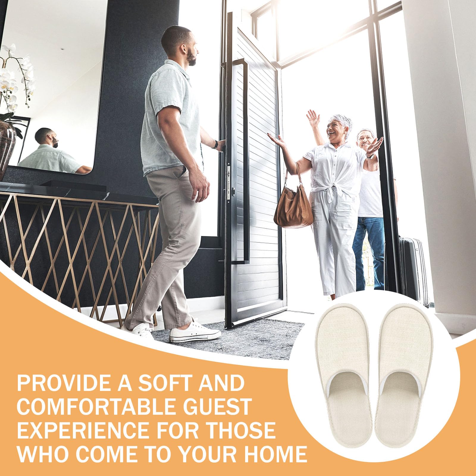 Roucerlin slippers with individual bags for organized guest distribution.