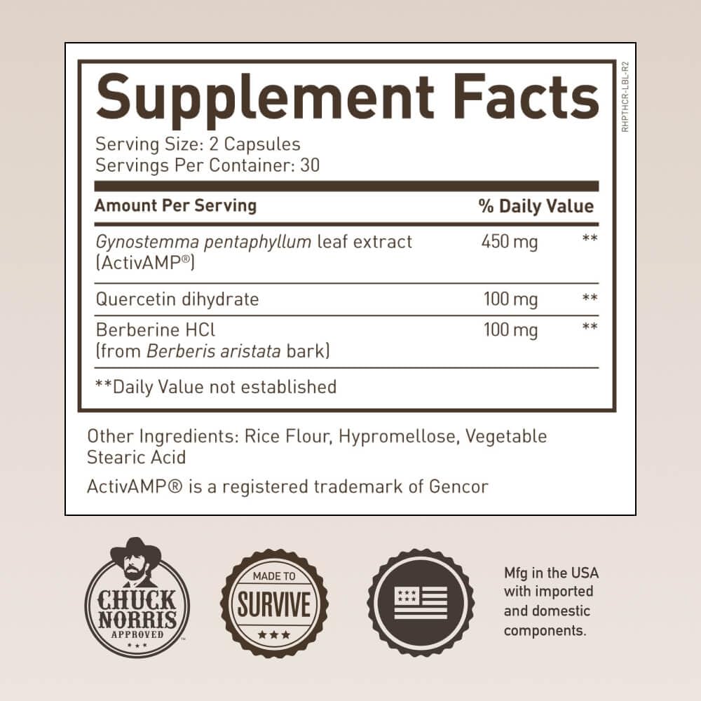 Close-up of three key ingredients in the formula: Gynostemma, Berberine, Quercetin