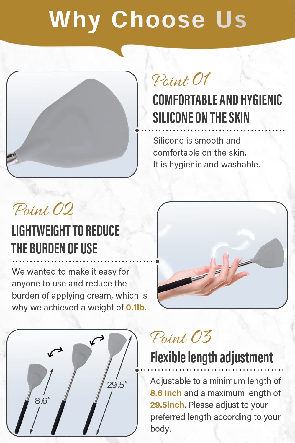 ROUNDS applicator enables back lotion, cream, and sunscreen application