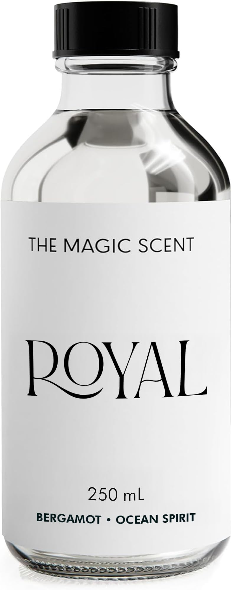 Close-up of The Magic Scent Royal Hotel Diffuser Oil bottle with premium label