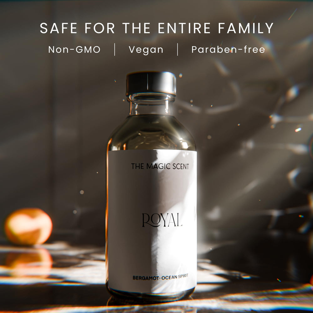 Diffuser oil bottle and elegant packaging for Royal Hotel scent