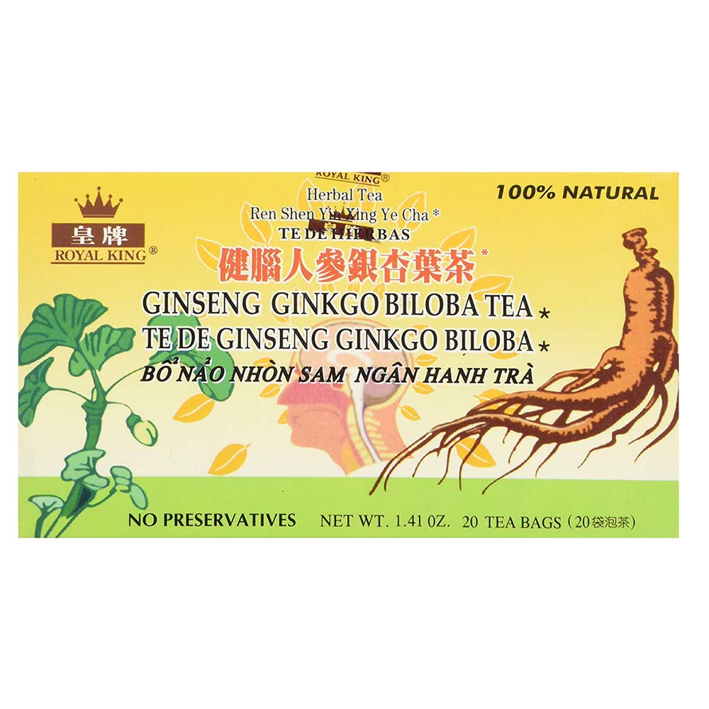 Front view of Royal King Ginseng Ginkgo Biloba Tea 3-box pack
