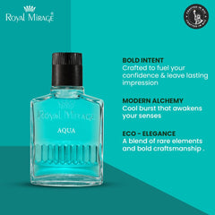 Royal Mirage Aqua marine accord visual evokes fresh aquatic vibe for daily grooming.