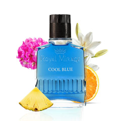 Royal Mirage Cool Blue aftershave bottle front showing ocean-inspired design for daily use.