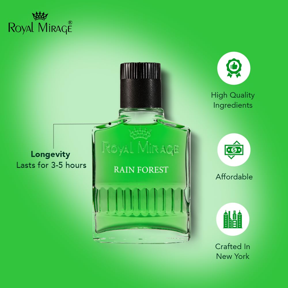 Royal Mirage Rainforest aftershave packaging with elegant branding and gift-ready presentation.