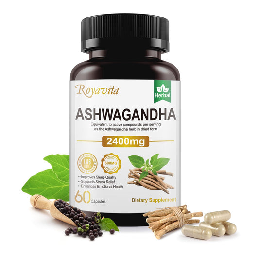 Royavita Ashwagandha 2400mg Organic with Black Pepper and B Vitamins – 60 capsules (hero image)