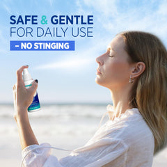 Roycederm Eye Area Cleanser application image demonstrates multi-use spray for cleansing dirt and debris.