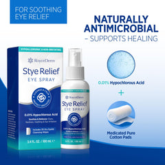 Roycederm Make-up Removal-friendly spray scene highlights gentle cleansing of lashes and eyelids.