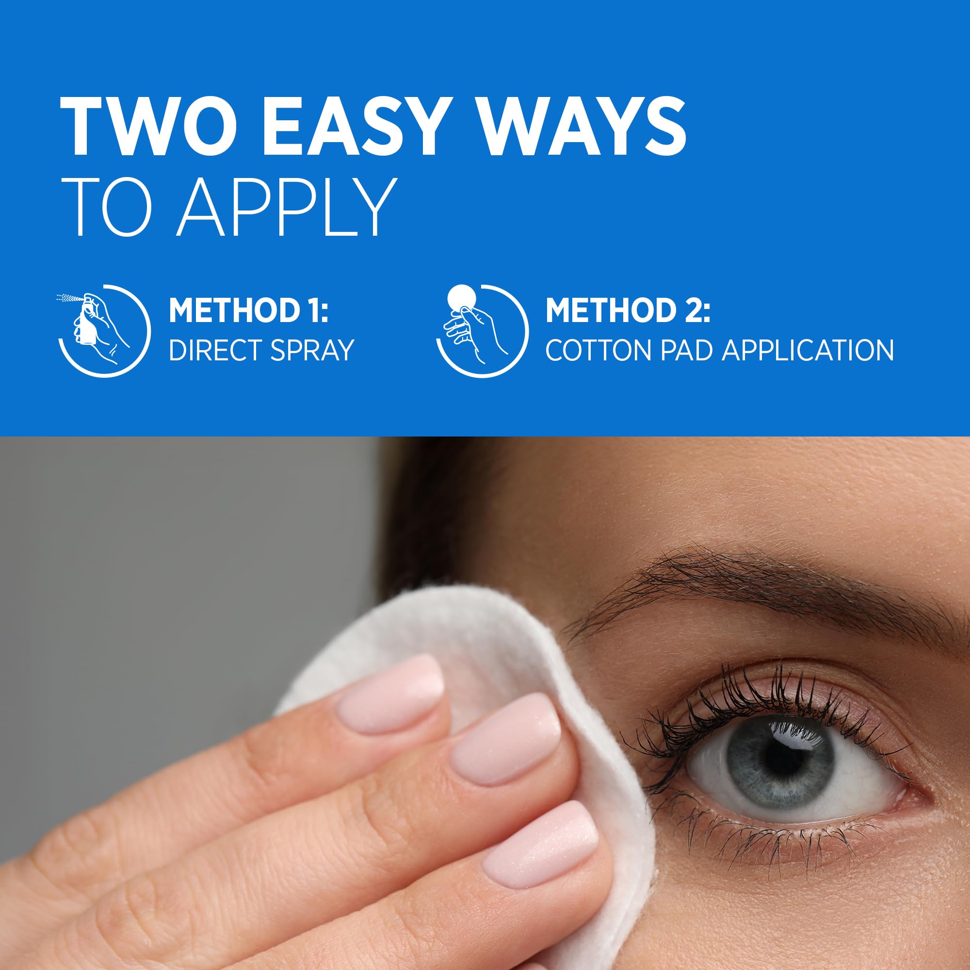 Roycederm Premium Dry Cotton Pads shown for hygienic eyelid cleansing and safe application.