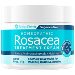 Roycederm Rosacea Treatment bottle close-up for daily redness relief