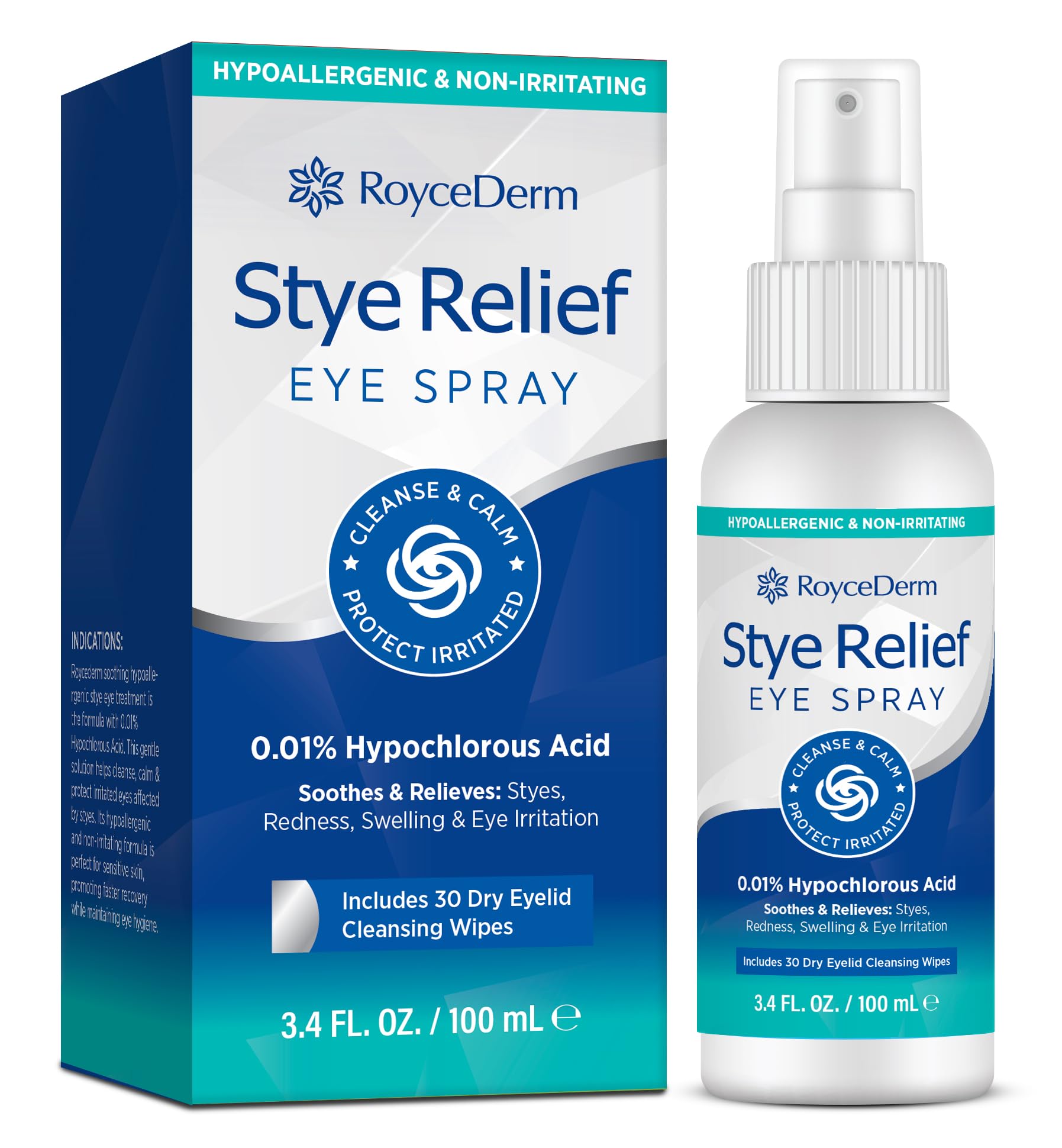 RoyceDerm Stye Eye Spray bottle for gentle eyelid cleansing daily care.