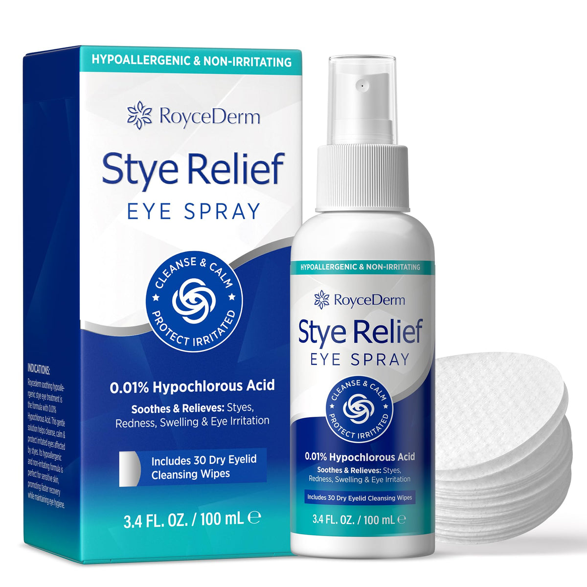 Roycederm Stye Eye Treatment Spray bottle for gentle stye and dry eyelid relief on the eye area.
