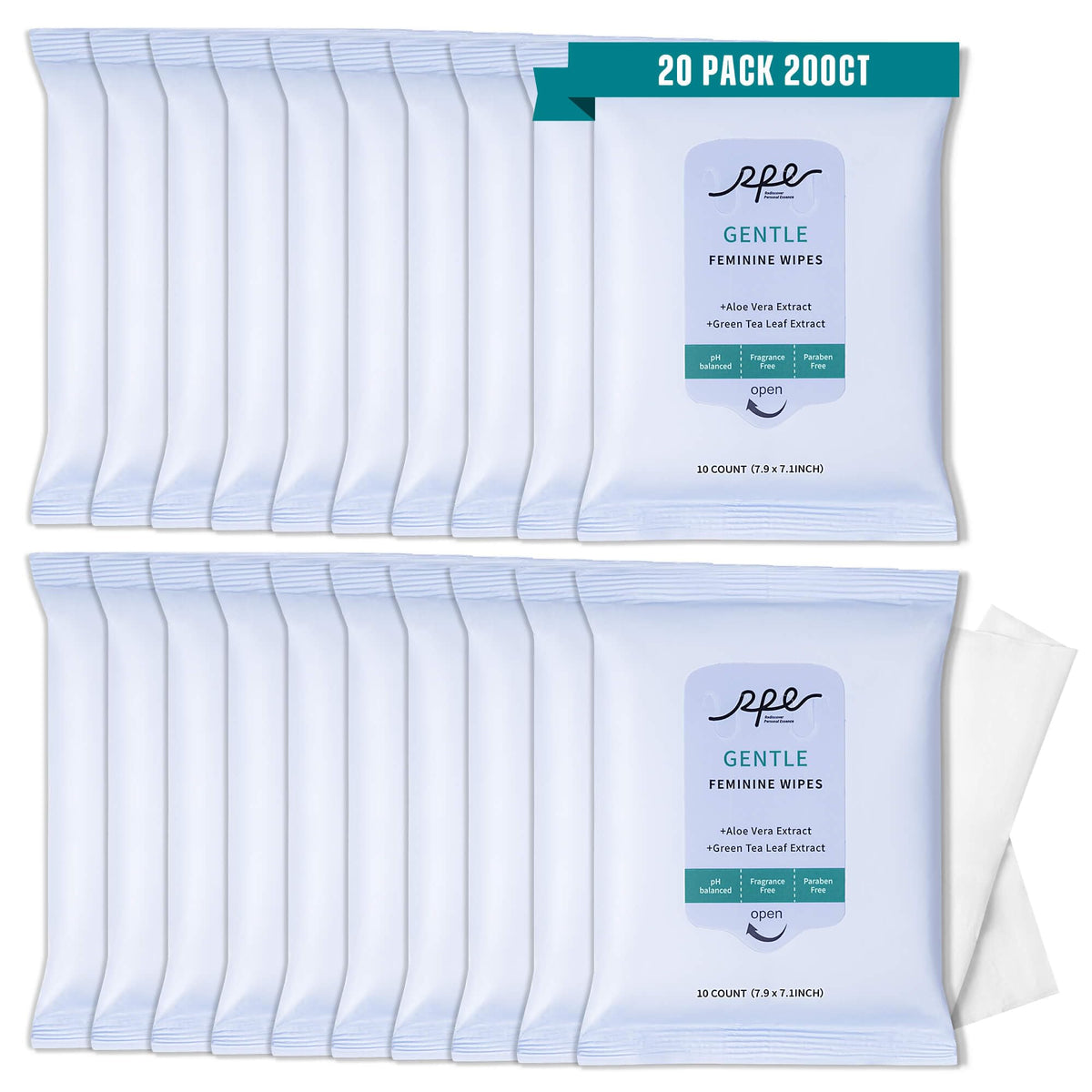 RPE Life large feminine wipes pack open for on-the-go refresh