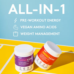 Close-up of AminoLean label highlighting vegan BCAAs and EAAs