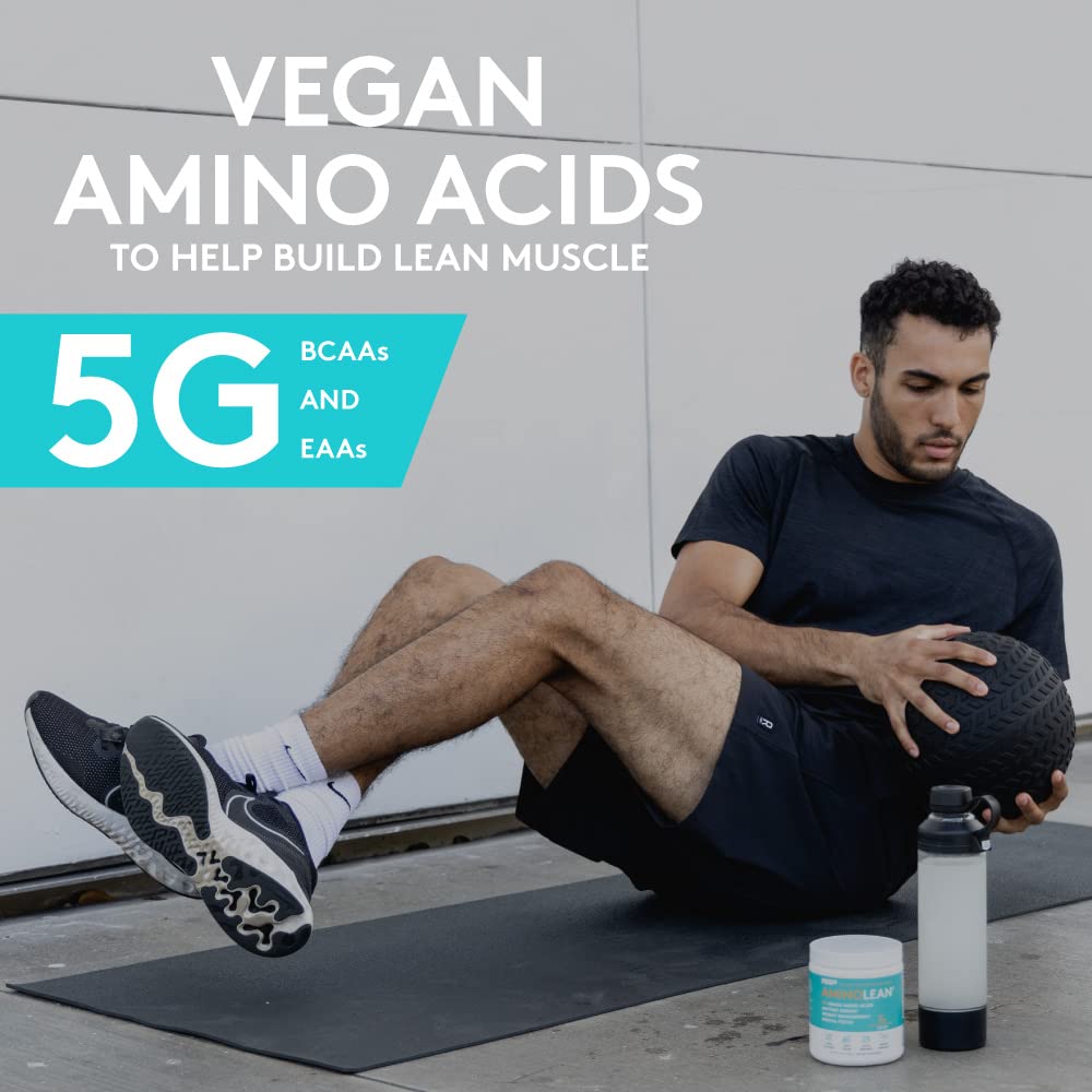 Active lifestyle shot featuring AminoLean pre-workout powder