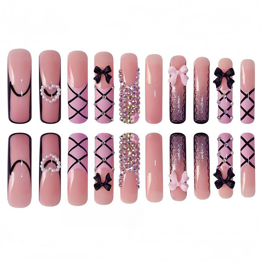 RTKHFZE 3D bow rhinestones accent nails for a sparkling manicure.