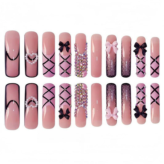 RTKHFZE 3D bow rhinestones accent nails for a sparkling manicure.