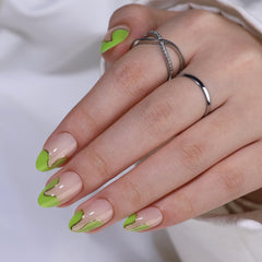RTKHFZE almond nails with French tip and gold foil for salon-like nails at home.